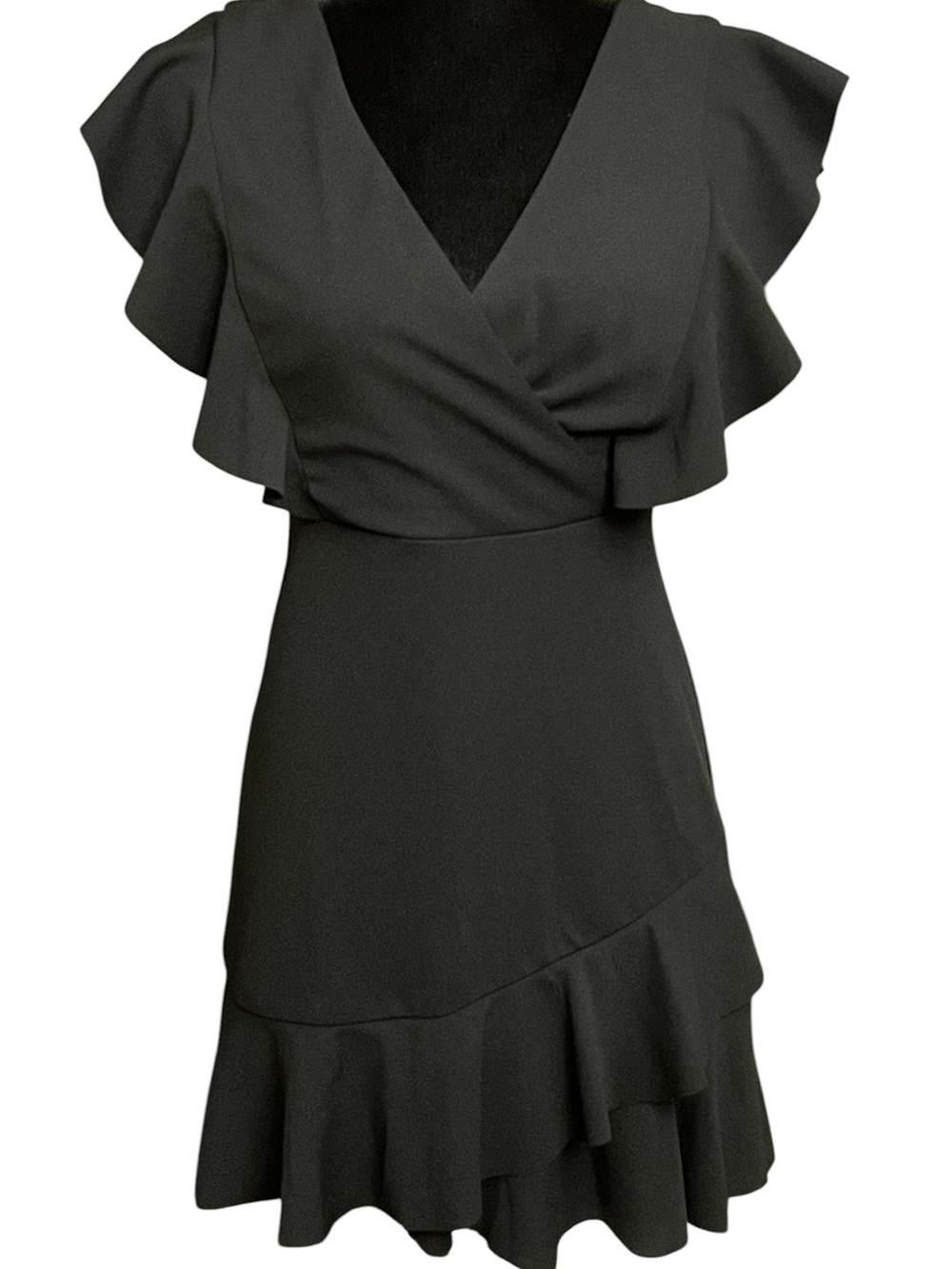 Altar'd State Black Ruffle Wrap Mini Dress